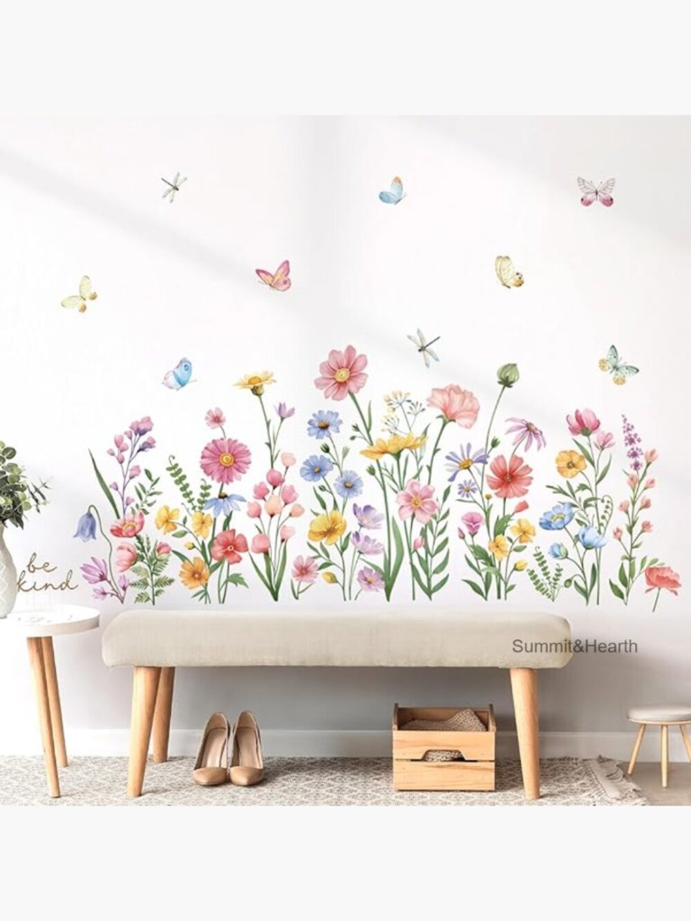 Floral Wall Decals Set of 2 Sheets Waterproof Self-Adhesive PVC Material